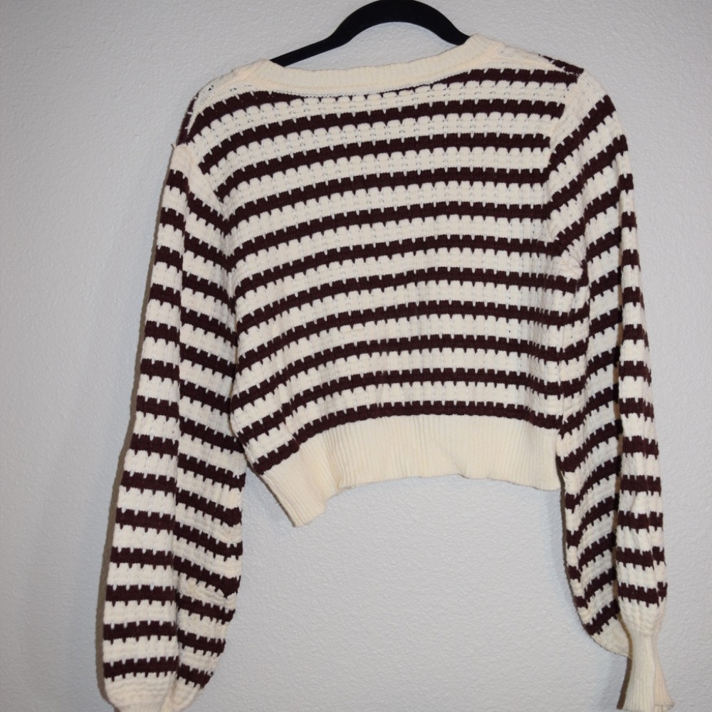 Altar’d State Cropped Brown and cream Horizontal Striped Soft Medium Sweater - Picture 8 of 10